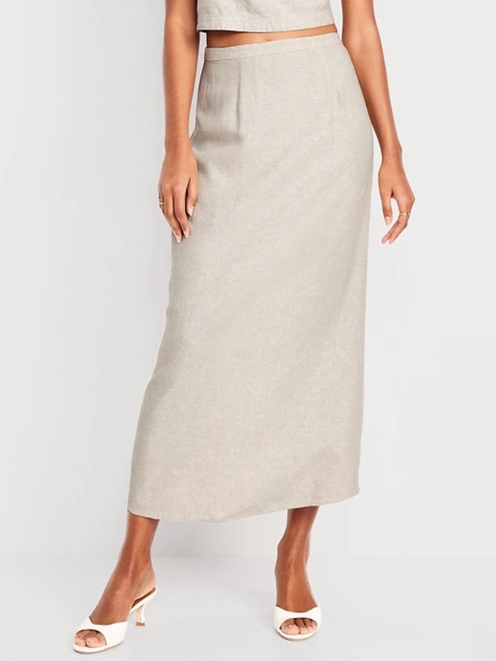 Old Navy Linen Column Maxi Skirt Women M Rear Slit Natural Beige